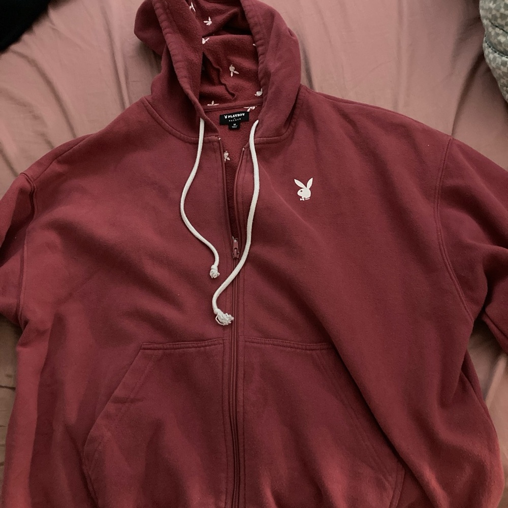 PLAYBOY Burgundy Zip-Up Hoodie